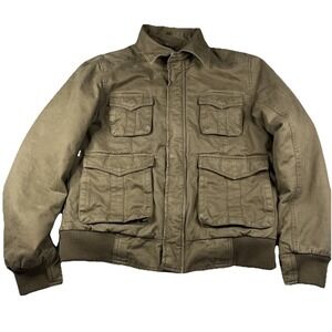 H&M Men's Tan/Brown Quilted Lined Coat Size 40 Zipper & Button Up Large Outdoors